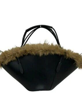 VASIC cudgel Black Brown Leather Eco Fur Tote Bag